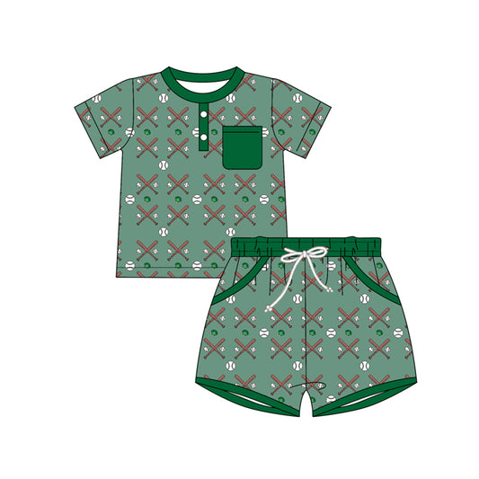 Preorder (moq 5)Baby Boys Short Sleeve Baseball Button Top Pockets Shorts Team Clothes Set
