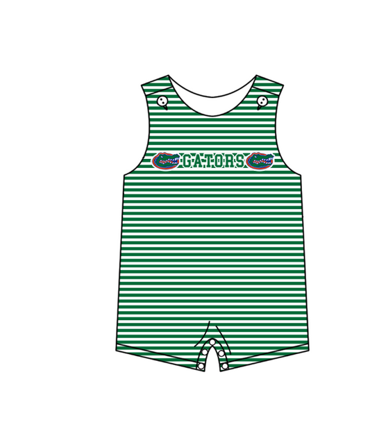 Preorder (moq 5)Baby Boys Sleeveless Gators Green Stripe Team Rompers