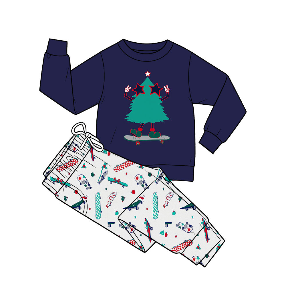 Preorder (moq 5) Baby Boys Trees Top Holly Pockets Jogger Pant Christmas Clothes Sets
