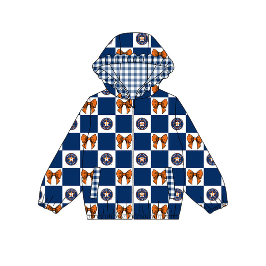 Preorder (moq 5) Baby Girls Bows Houston Checked Team Ruffle Hoodie Tops