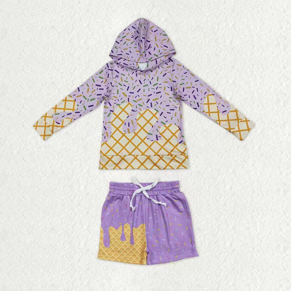 Sibling Baby Kids Lavender Sprinkles Drip Hoodies Skirt Shorts Team Clothes Sets