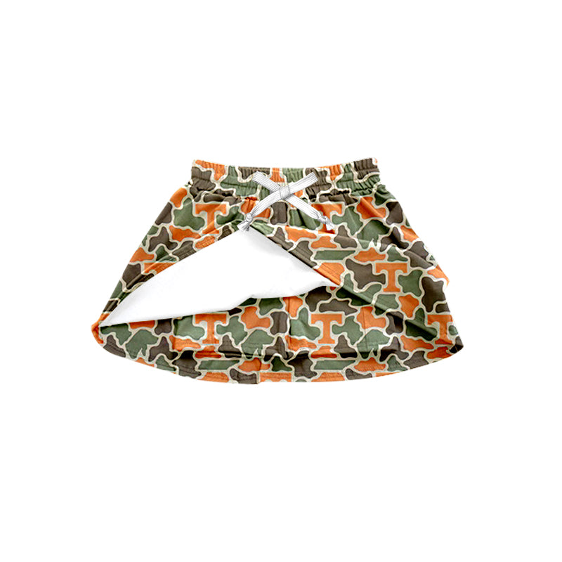 Preorder (moq 5)Baby Girls Southern Orange Camo T Team Skirt Shorts Bottom