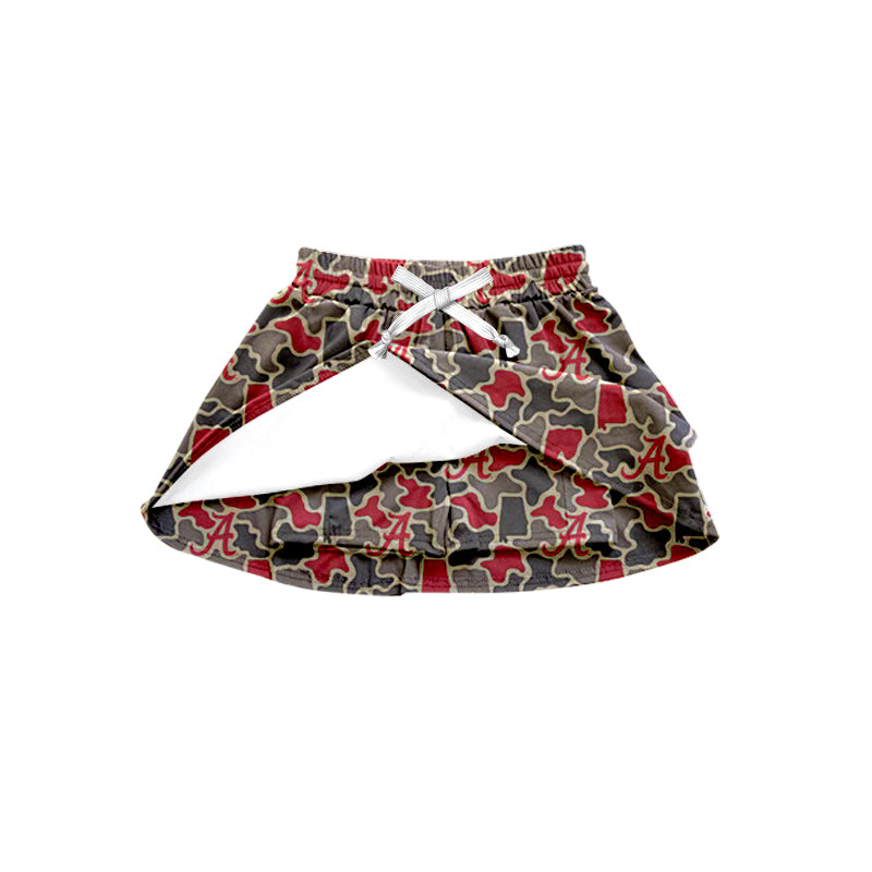Preorder (moq 5)Baby Girls Southern Red Camo A Team Skirt Shorts Bottom