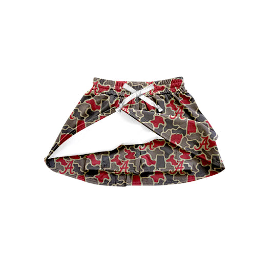 Preorder (moq 5)Baby Girls Southern Red Camo A Team Skirt Shorts Bottom