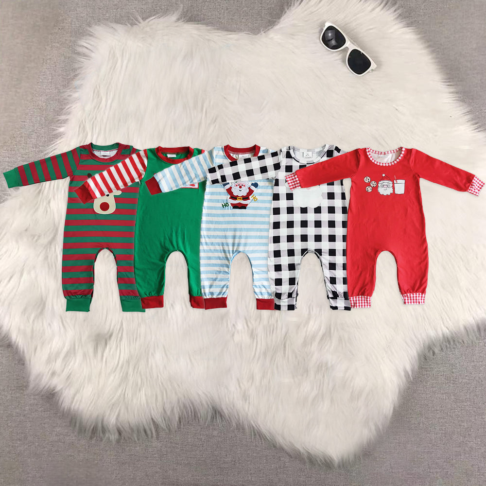 Sibling Baby Infant Boys Long Sleeves Embroidery Santa Deer Christmas Rompers