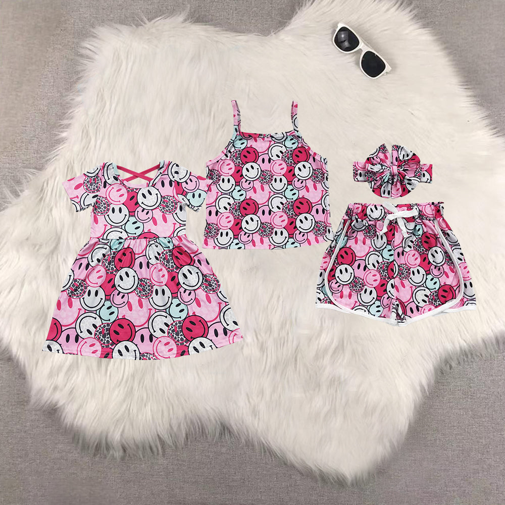 Sibling Baby Girls Colorful Smiles Plaid Strap Shirt Shorts Set Knee Length Dresses