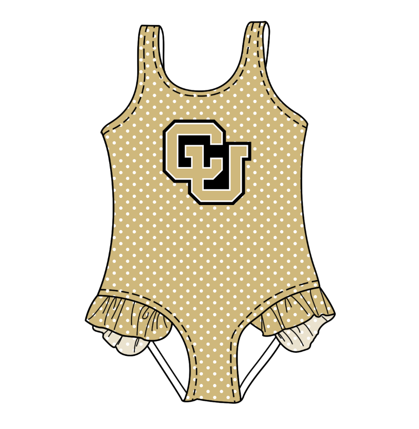 Preorder moq 5 Baby Girls Sleeveless Golden Polka Dots CU Team Swimsuits