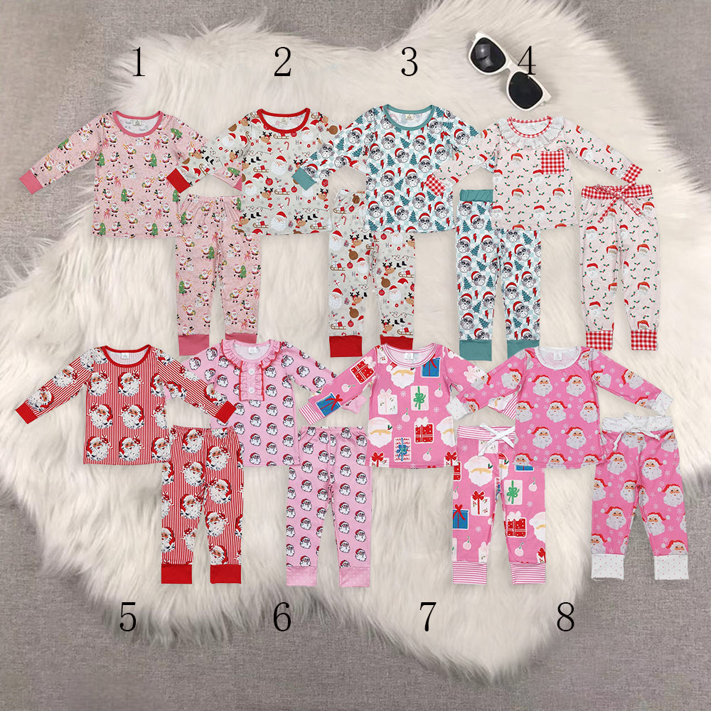 Sibling Baby Girls Christmas Santa Deer Gifts Bamboo Pajamas Outfits Sets