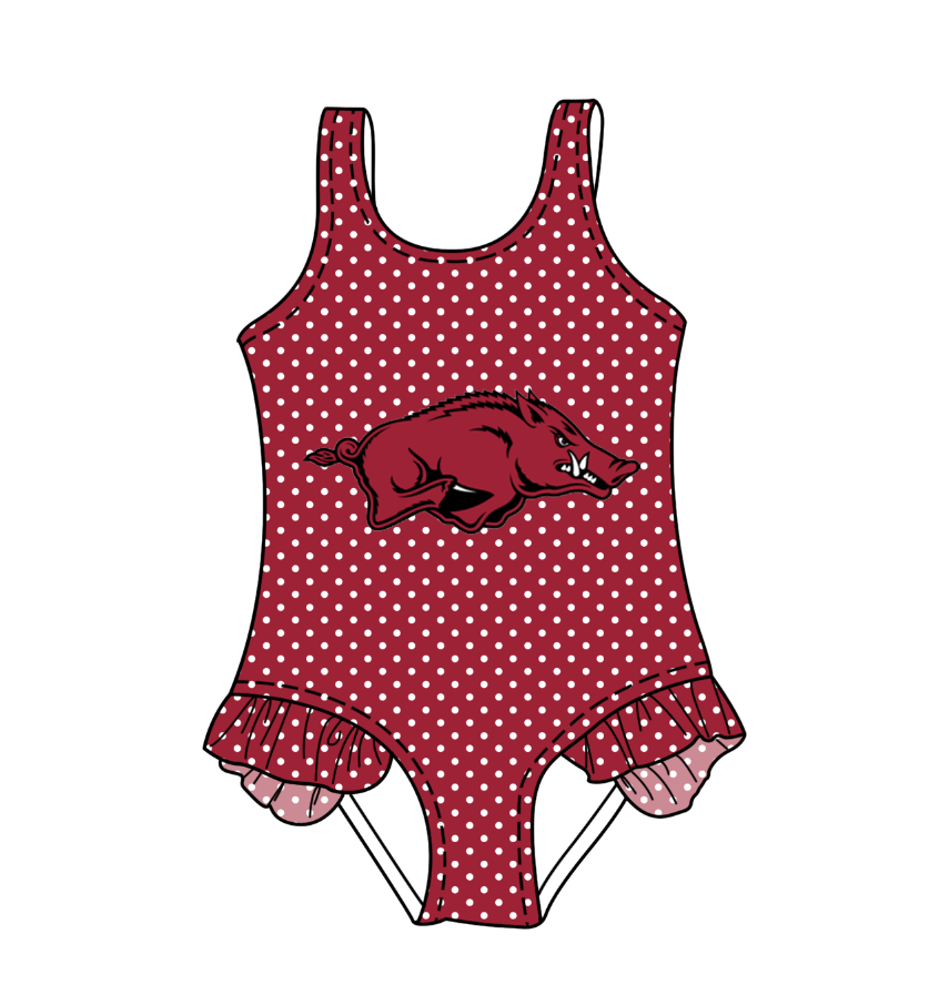 Preorder moq 5 Baby Girls Sleeveless Polka Dots Redbulls Team Swimsuits