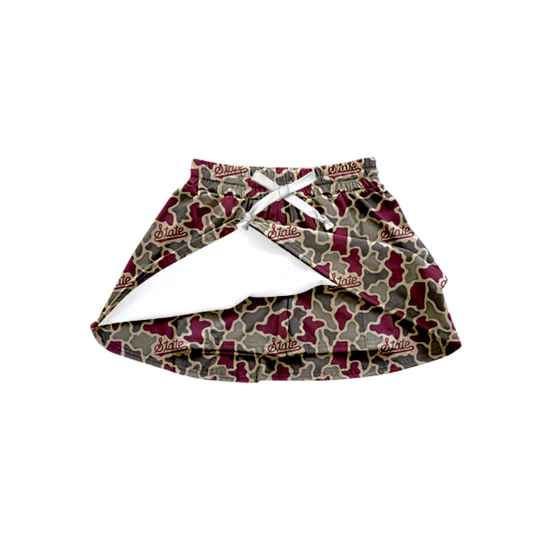 Preorder (moq 5)Baby Girls Southern Red Camo State Team Skirt Shorts Bottom