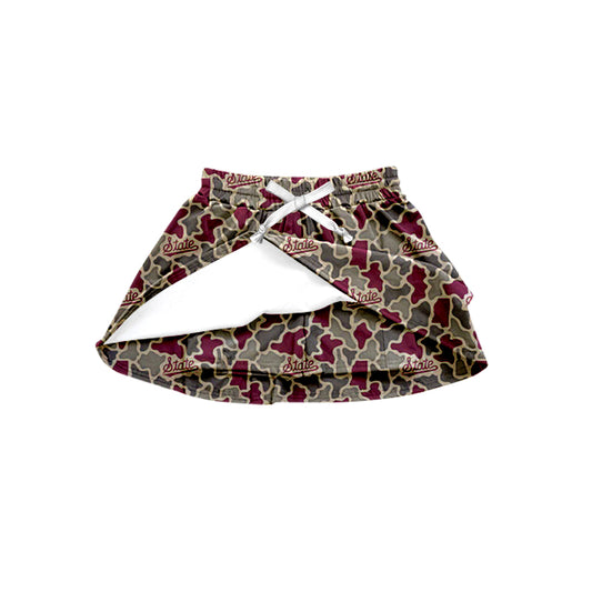 Preorder (moq 5)Baby Girls Southern Red Camo State Team Skirt Shorts Bottom