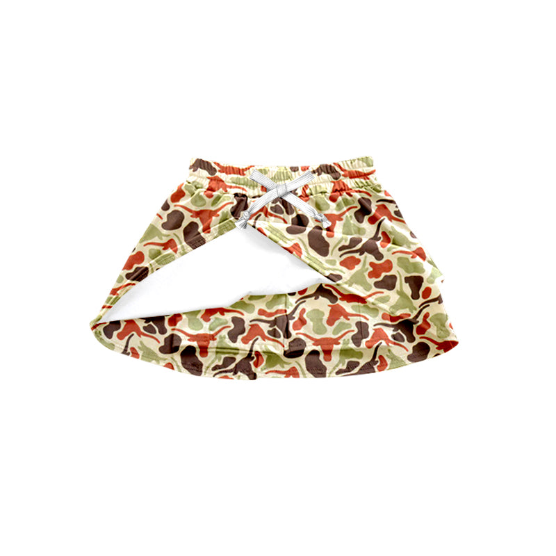 Preorder (moq 5)Baby Girls Southern Camo Bull Skulls Team Skirt Shorts Bottom