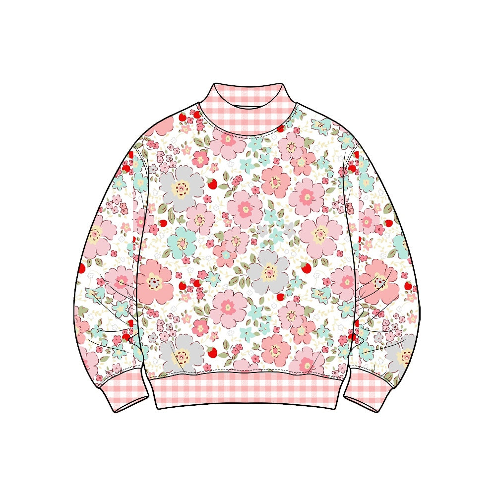 Preorder(moq 5) Girls Long Sleeve Mock Neck Top Floral Printed Kids clothing