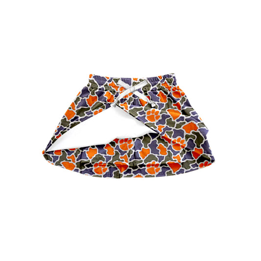 Preorder (moq 5)Baby Girls Southern Orange Camo Pawls Team Skirt Shorts Bottom