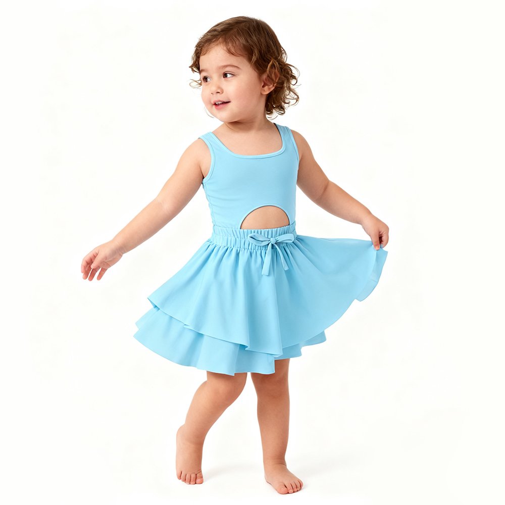 Baby Girls Aqua Sleeveless Vest Ruffle Bottom Yoga Shorts Knee Length Dresses Preorder