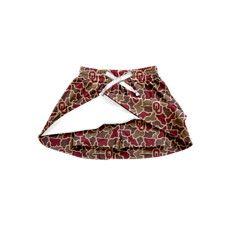 Preorder (moq 5)Baby Girls Southern Red Camo OU Team Skirt Shorts Bottom
