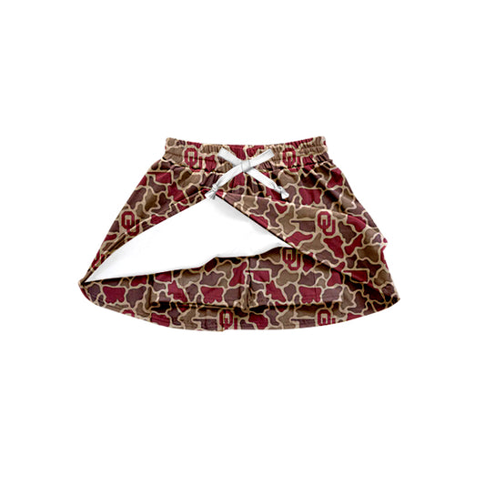 Preorder (moq 5)Baby Girls Southern Red Camo OU Team Skirt Shorts Bottom