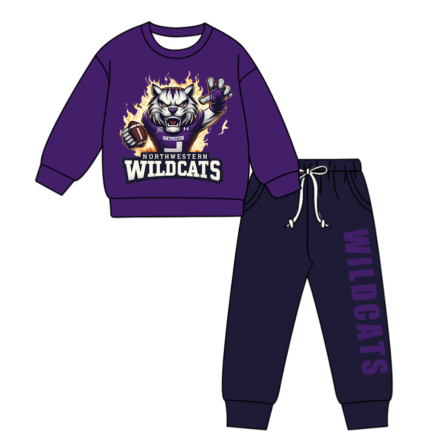 Preorder(moq 5) Baby Boys Northwestern Wildcats Purple Top Pockets Jogger Pants Team Clothes Sets