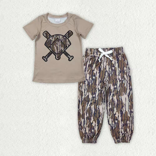 Baby Boys Southern Olive Camo Baseballs Top Pockets Jogger Pants Team Clothes Sets