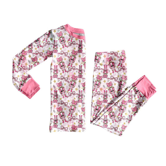 Preorder (moq 5)Baby Girls Red Bows Soldiers Stars Top Pant Christmas Pajamas Set