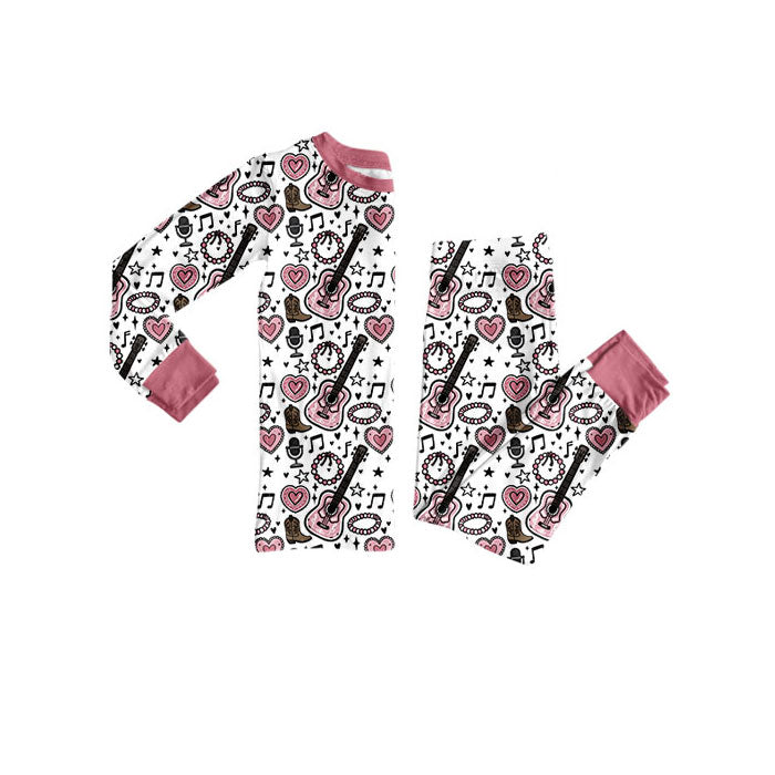 Preorder(moq 5) Baby Girls Stars Guitars Hearts Top Pants Western Pajamas Set