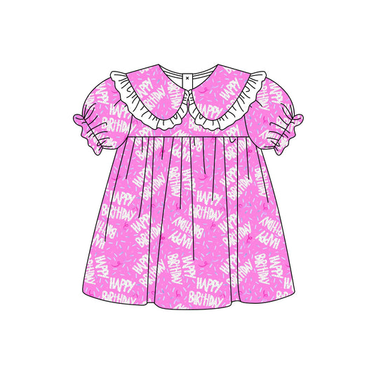 Preorder moq 5 Baby Girls Short Ruffle Sleeve Happy Birthday Collar Knee Length Dresses
