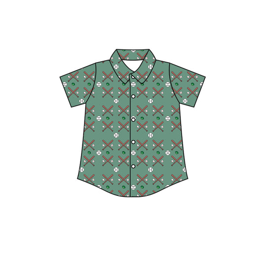 Preorder (moq 5)Baby Boys Short Sleeve Baseballs Button Team Shirts Top