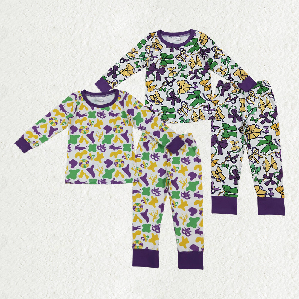 Sibling Baby Boys Girls Mardigras Camo Crayfishes Bows Top Pants Pajamas Sets
