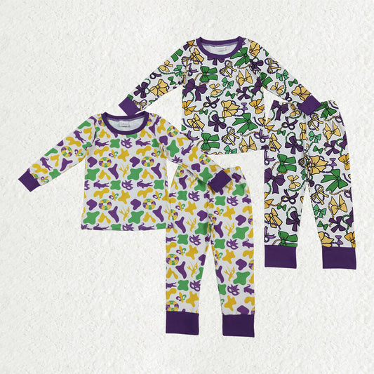 Sibling Baby Boys Girls Mardigras Camo Crayfishes Bows Top Pants Pajamas Sets