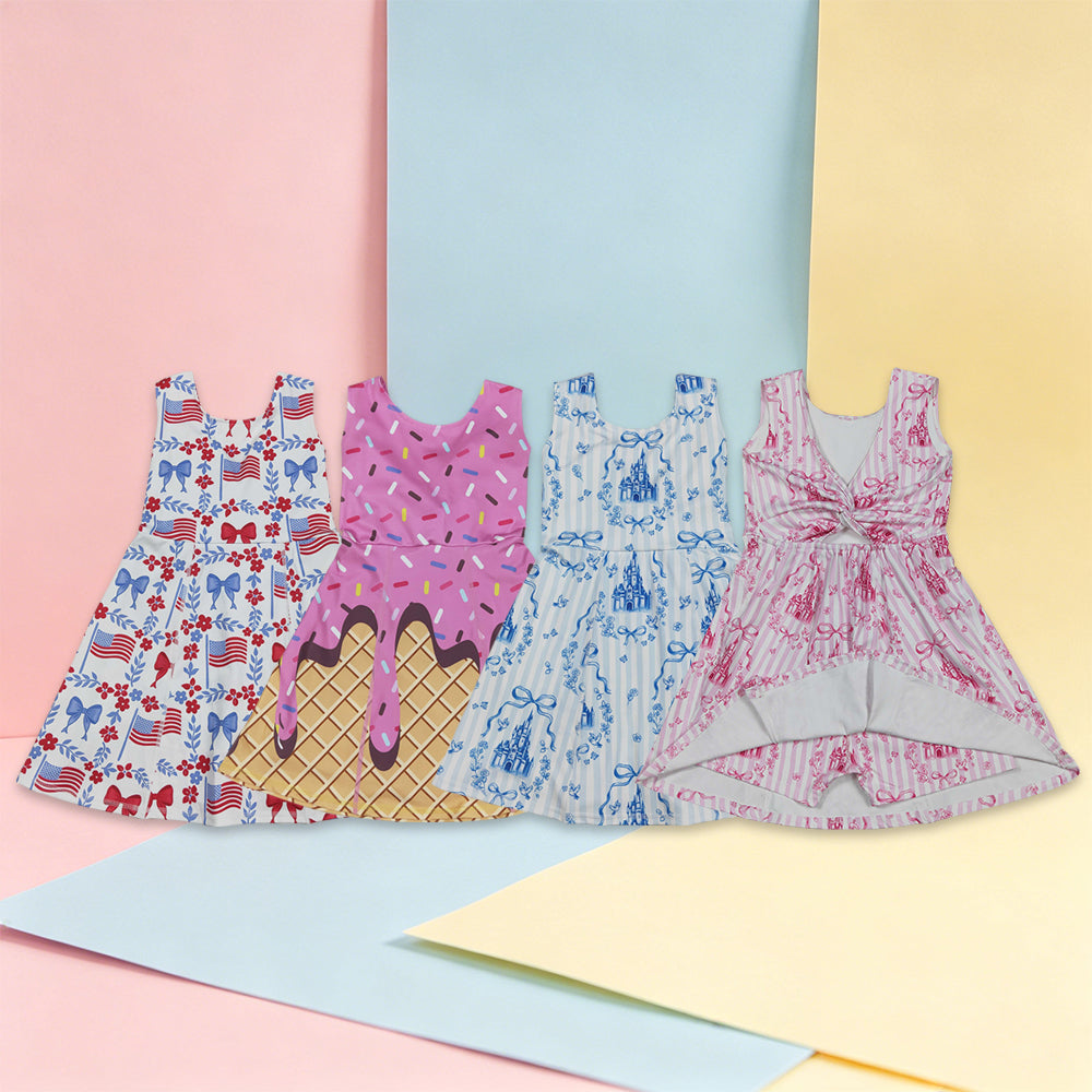 USA Shop Sibling Baby Girls Sleeveless Flowers Bows Yoga Active Short Knee Length Dresses