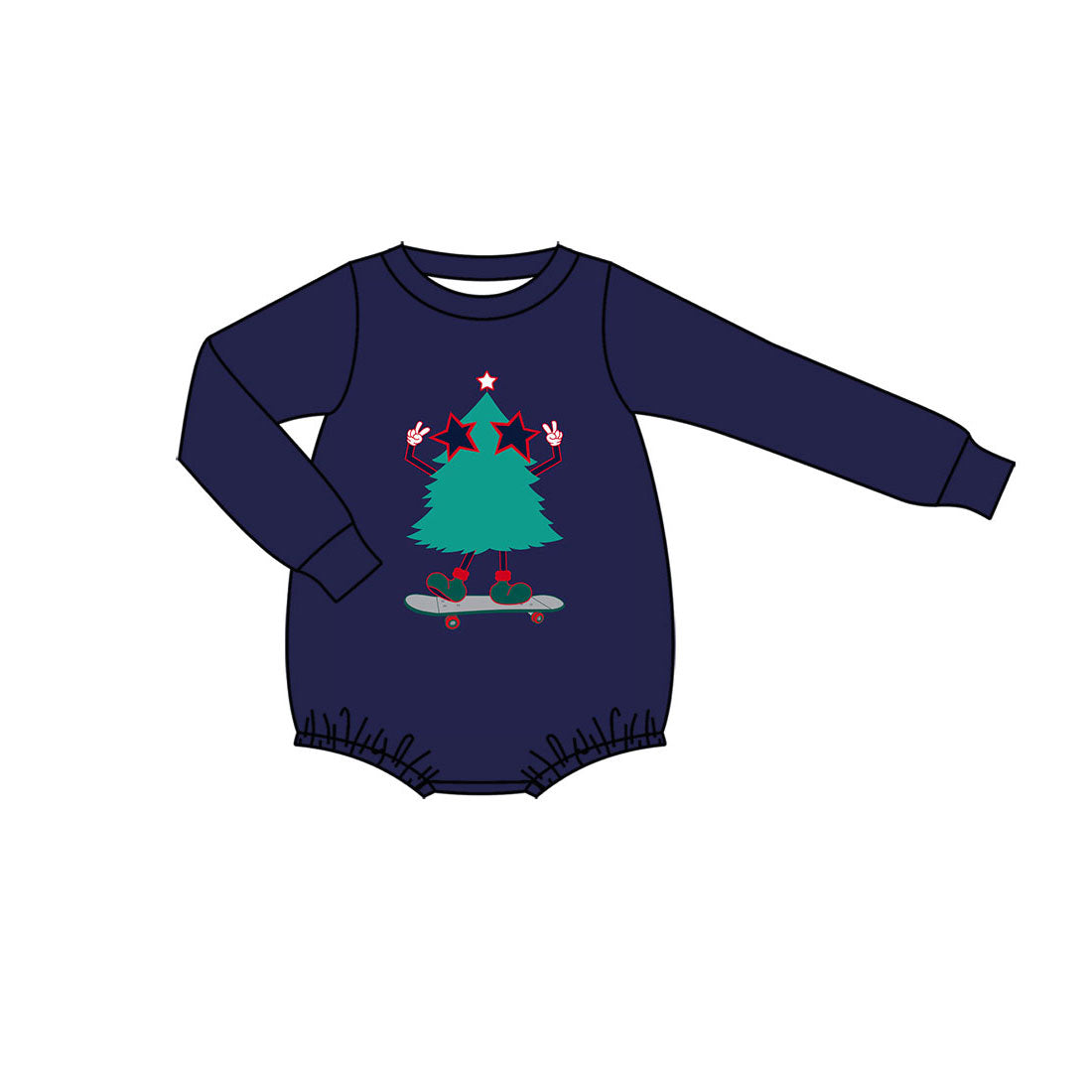 Preorder (moq 5) Baby Boys Long Sleeve Trees Holly Christmas Rompers