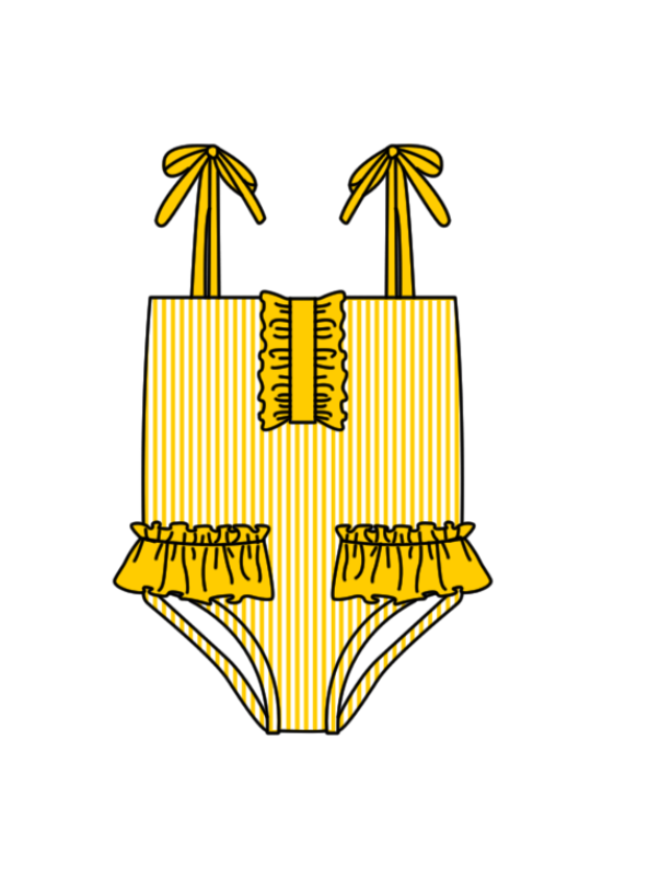 Preorder moq 5 Baby Girls Strap Yellow Stripe Team Swimsuits