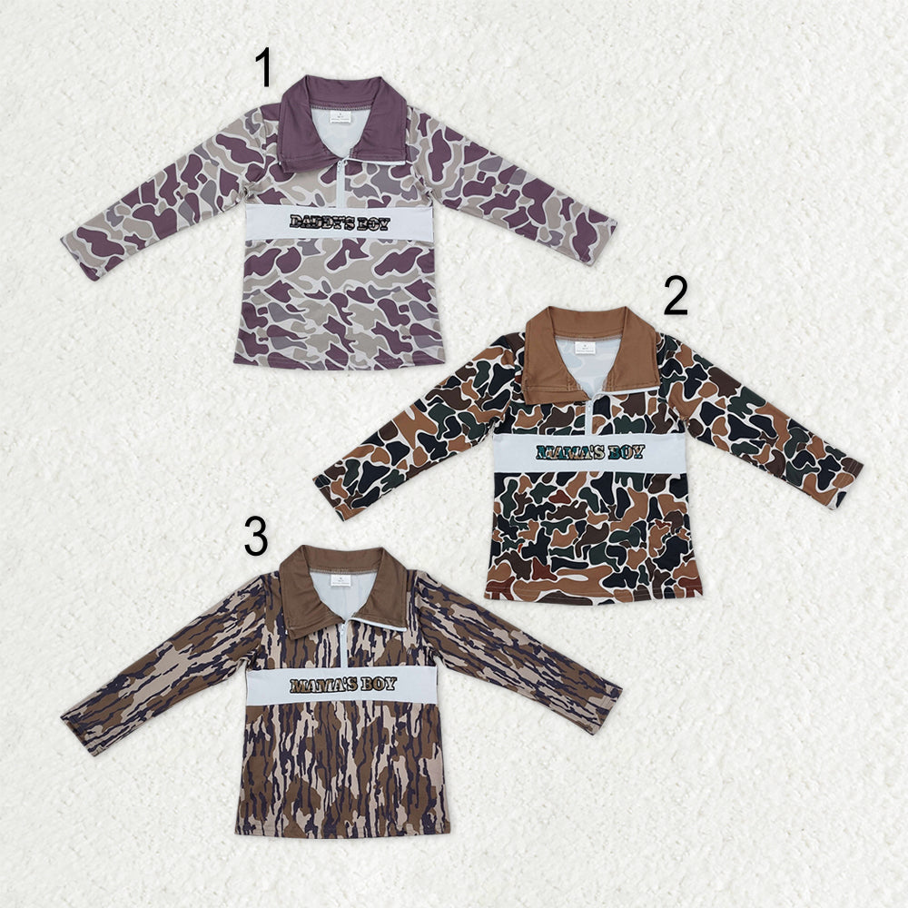 Sibling Baby Boys Embroidery Mamas Bows Western Camo Tee Shirts Top