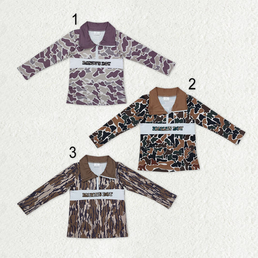 Sibling Baby Boys Embroidery Mamas Bows Western Camo Tee Shirts Top