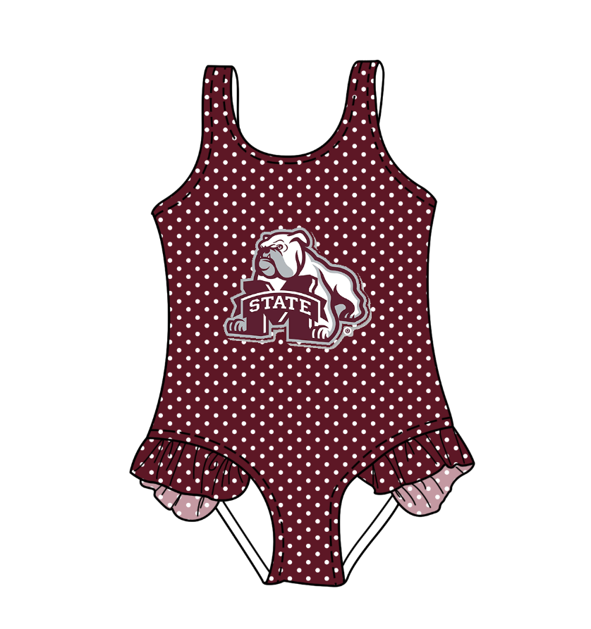 Preorder moq 5 Baby Girls Sleeveless Red Polka Dots M State Team Swimsuits