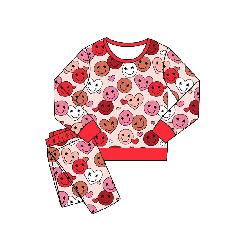 Preorder(moq 5) Baby Girls Pink Hearts Smiles Plaid Pants Valentines Pajamas Sets