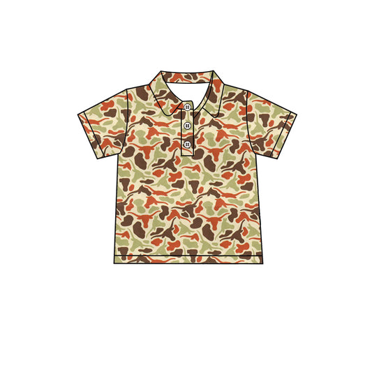 Preorder (moq 5)Baby Boys Southern Camo Bull Skulls Team Button Polo Shirts Top