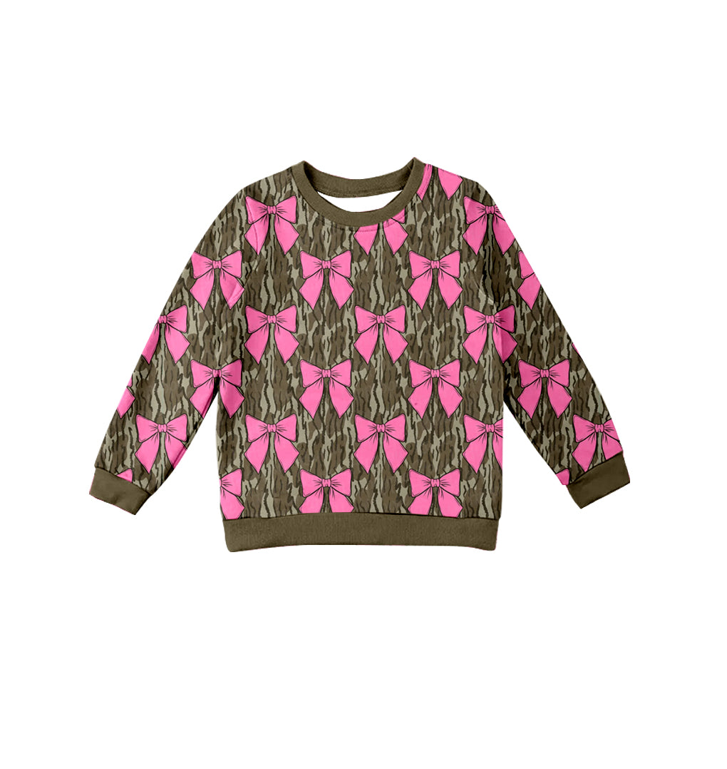 Preorder (moq 5)Baby Girls Long Sleeve Camo Pink Bows Tee Shirts Top