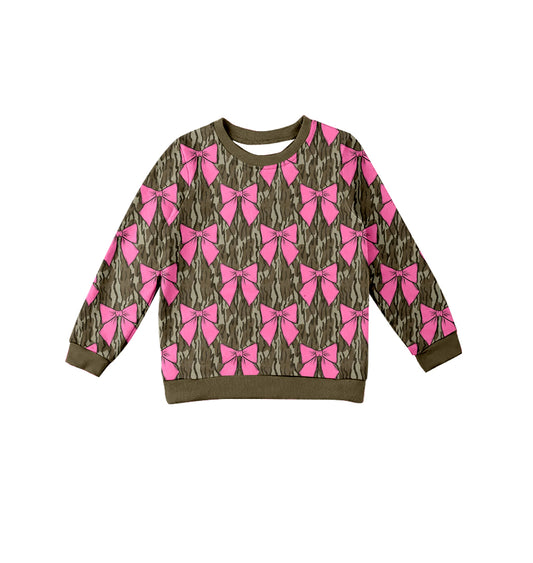 Preorder (moq 5)Baby Girls Long Sleeve Camo Pink Bows Tee Shirts Top