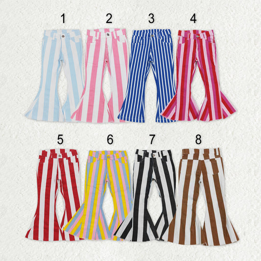 Sibling Baby Girls Colorful Stripes Bell Bottom Denim Jeans Pants