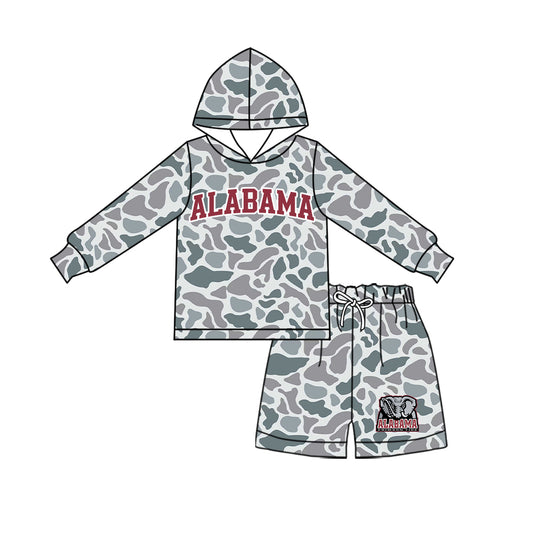 Preorder (moq 5) Baby Boys Grey Camo Alabama Hoodie Short Team Clothes Sets