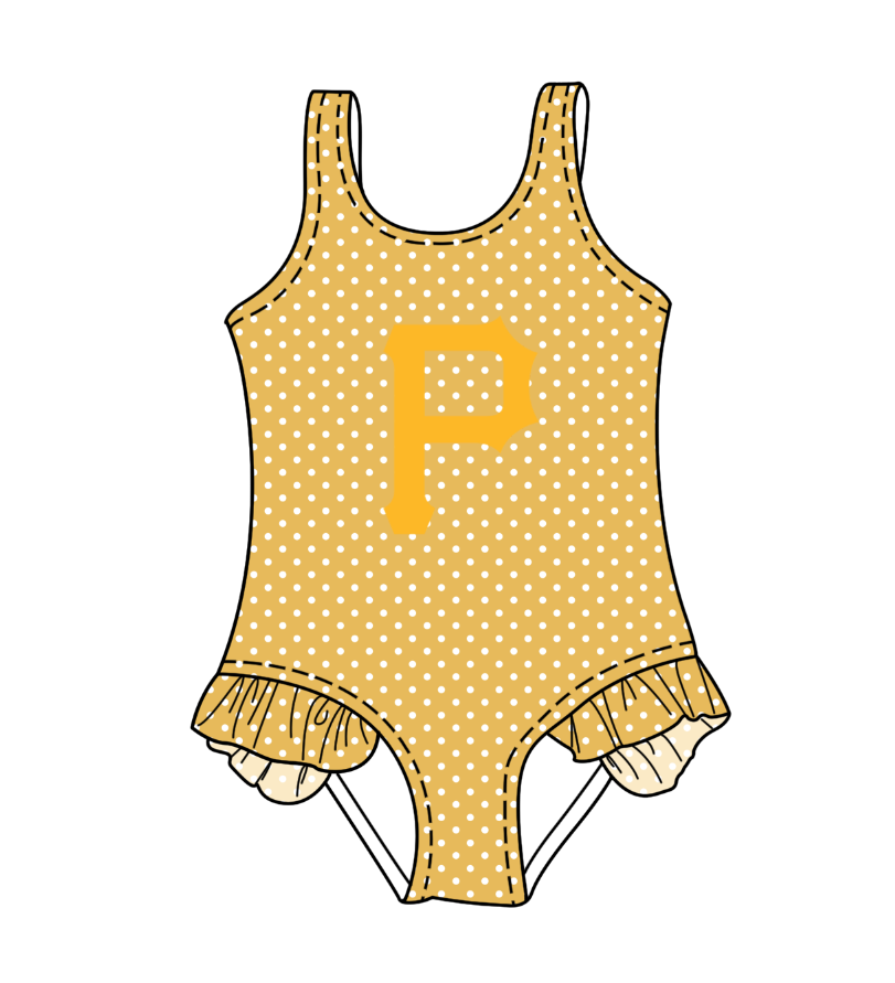 Preorder moq 5 Baby Girls Sleeveless Orange Polka Dots P Team Swimsuits