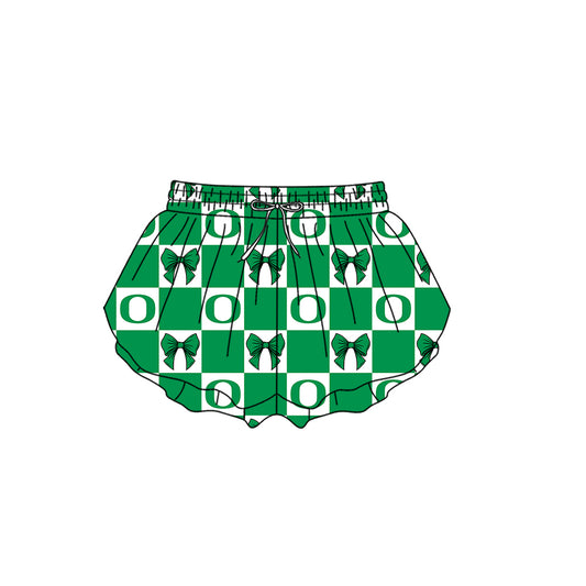 Preorder (moq 5)Baby Girls Green Oregon Bows Checked Team Ruffle Shorts Bottom