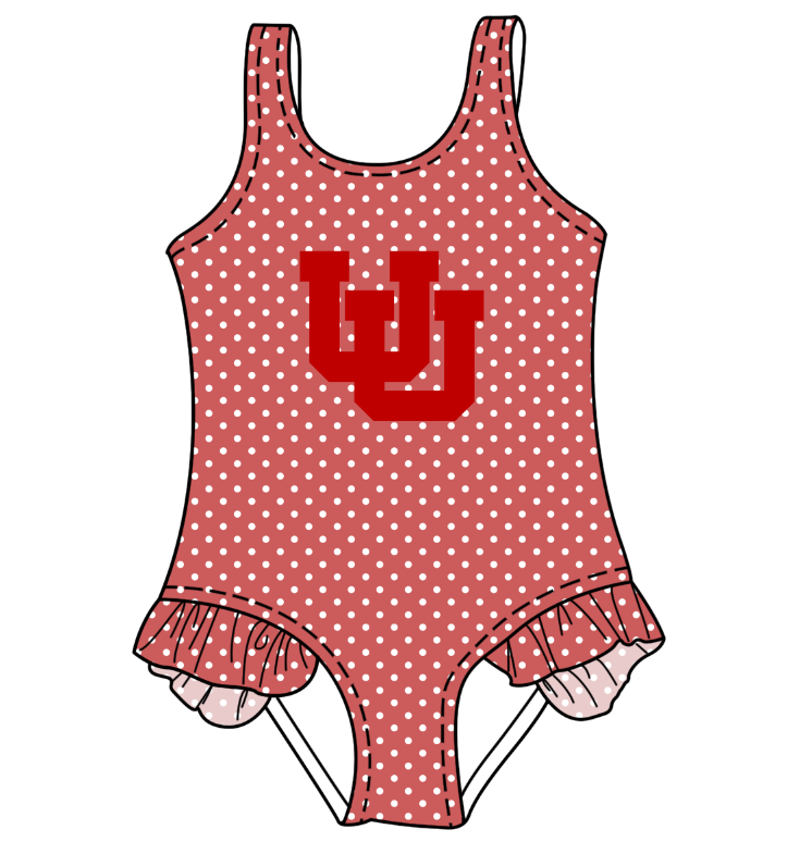 Preorder moq 5 Baby Girls Sleeveless Red Polka Dots UU Team Swimsuits