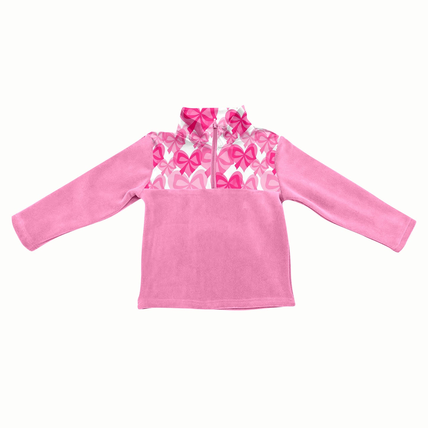 Preorder(moq 5) Baby Girls Pink Heart Bows Half Zipper Valentines Pullovers Sweater Tops