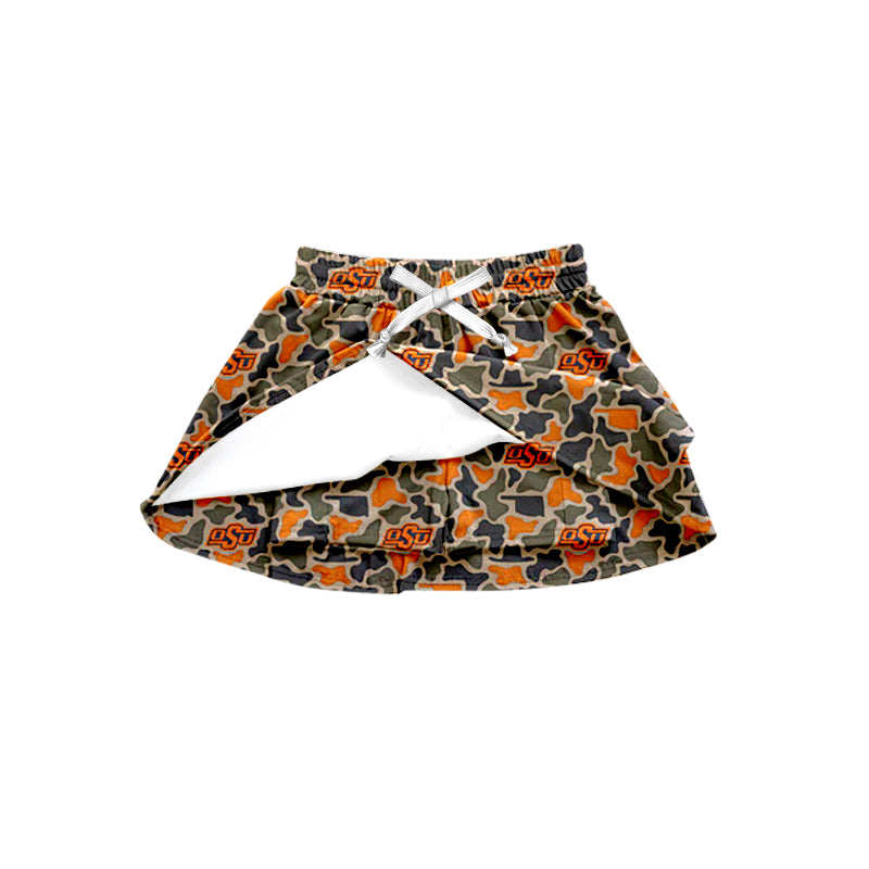 Preorder (moq 5)Baby Girls Southern Orange Camo OSU Team Skirt Shorts Bottom