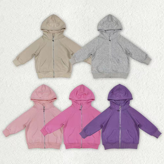 USA Shop Embroidery Bows Baby Girls Long Sleeve Zipper Pockets Hoodies Jackets Top