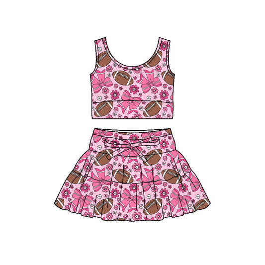 Preorder (moq 5)Baby Girls Sleeveless Footballs Flowers Vests Skirt Shorts Team Clothes Set