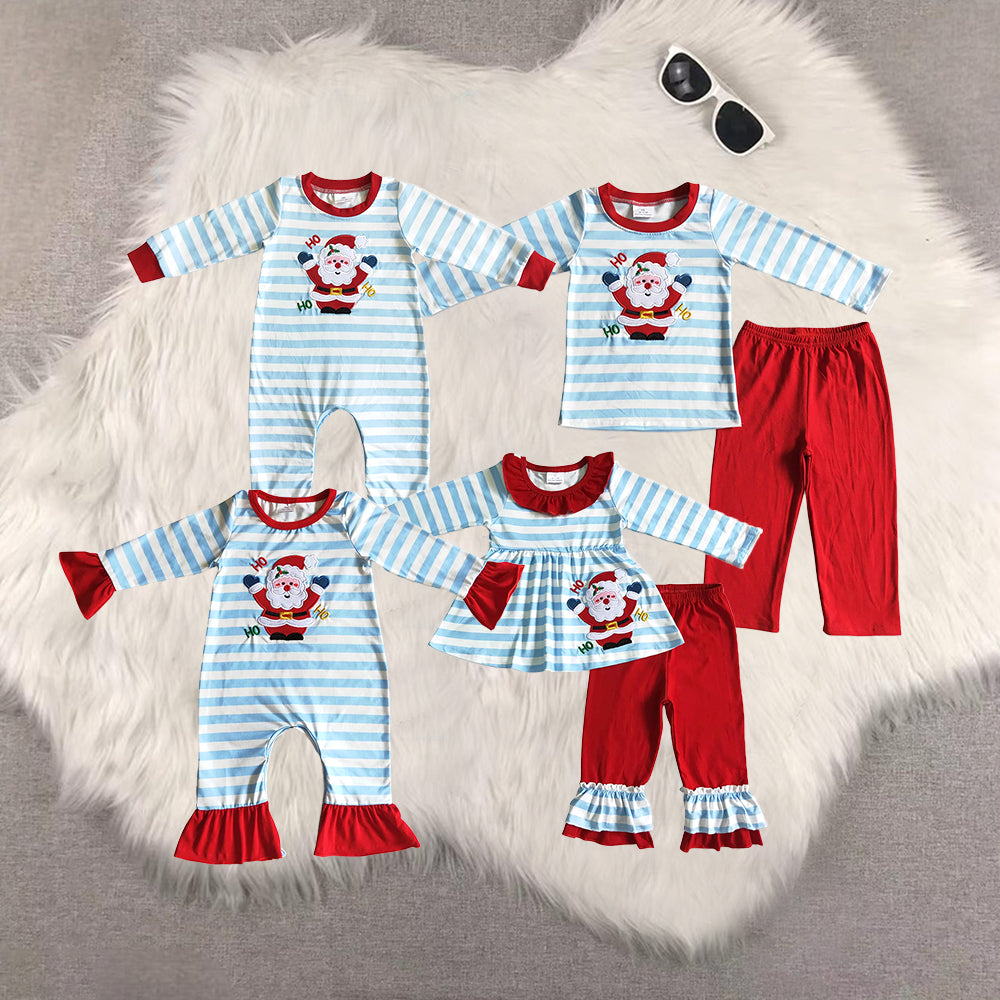 Sibling Baby Boys Girls Embroidery Santa Christmas Pajamas Pants Clothes Sets