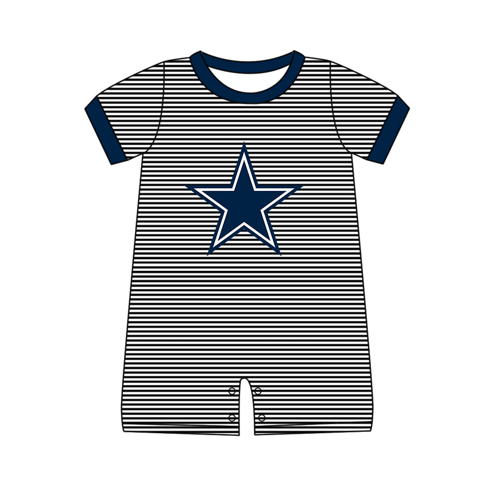 Preorder (moq 5)Baby Boys Black Stripe Stars Team Shorts Rompers